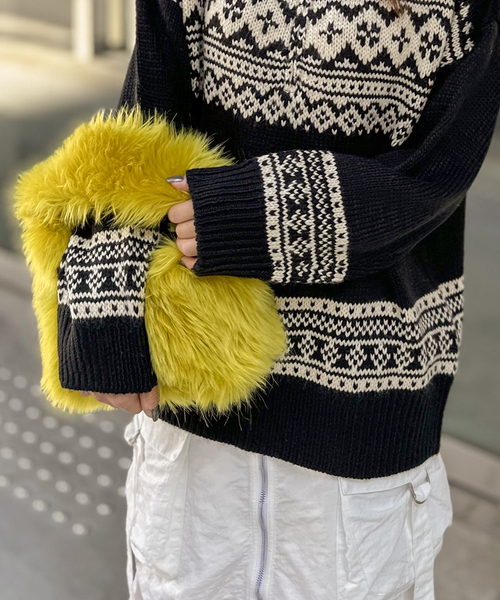 COMMRE（コムル）の「【COMMRE / コムル】襟付きジャガード柄 プルオーバー（ニット/セーター・レディース・アイボリー/ブラック・FREE）」の4枚目の写真