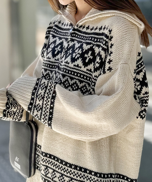 COMMRE（コムル）の「【COMMRE / コムル】襟付きジャガード柄 プルオーバー（ニット/セーター・レディース・アイボリー/ブラック・FREE）」の9枚目の写真