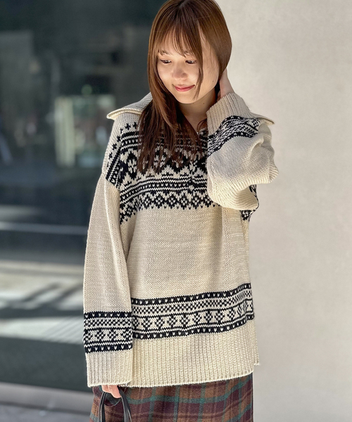 COMMRE（コムル）の「【COMMRE / コムル】襟付きジャガード柄 プルオーバー（ニット/セーター・レディース・アイボリー/ブラック・FREE）」の12枚目の写真