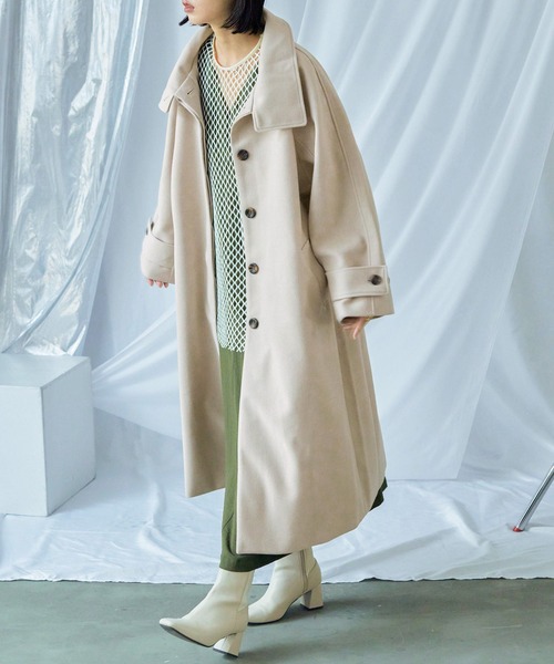 Fashion Letter（ファッションレター）の「ビッグシルエット スタンドカラー ラグランロングコート（チェスターコート・レディース・アイボリー/グレイッシュベージュ/ブラック/モカ・M/L）」の6枚目の写真