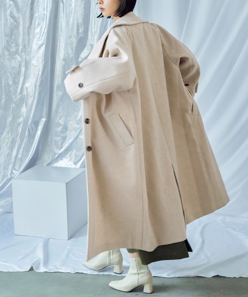 Fashion Letter（ファッションレター）の「ビッグシルエット スタンドカラー ラグランロングコート（チェスターコート・レディース・アイボリー/グレイッシュベージュ/ブラック/モカ・M/L）」の7枚目の写真