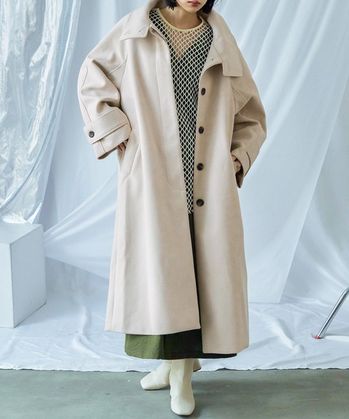 Fashion Letter（ファッションレター）の「ビッグシルエット スタンドカラー ラグランロングコート（チェスターコート・レディース・アイボリー/グレイッシュベージュ/ブラック/モカ・M/L）」の8枚目の写真
