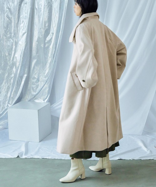 Fashion Letter（ファッションレター）の「ビッグシルエット スタンドカラー ラグランロングコート（チェスターコート・レディース・アイボリー/グレイッシュベージュ/ブラック/モカ・M/L）」の12枚目の写真