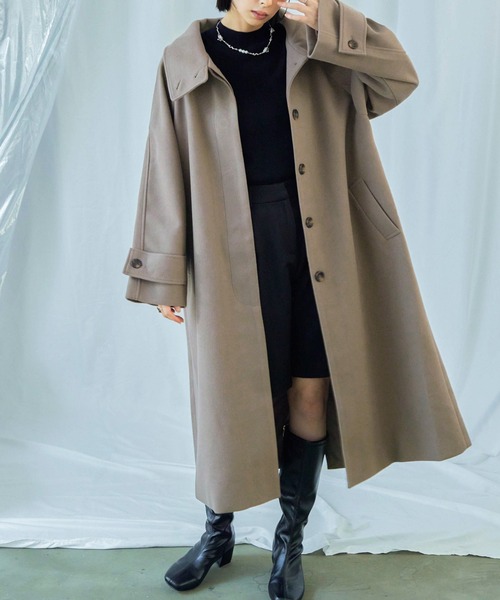 Fashion Letter（ファッションレター）の「ビッグシルエット スタンドカラー ラグランロングコート（チェスターコート・レディース・アイボリー/グレイッシュベージュ/ブラック/モカ・M/L）」の14枚目の写真