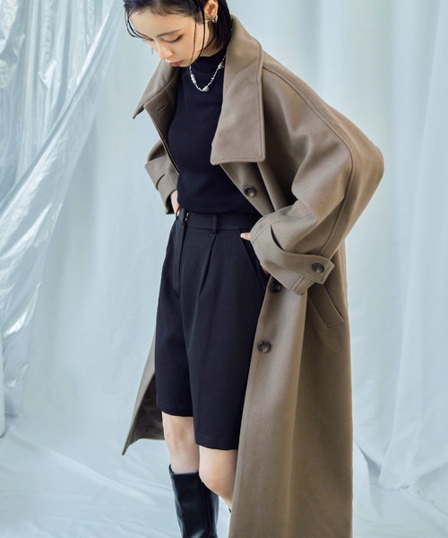 Fashion Letter（ファッションレター）の「ビッグシルエット スタンドカラー ラグランロングコート（チェスターコート・レディース・アイボリー/グレイッシュベージュ/ブラック/モカ・M/L）」の15枚目の写真