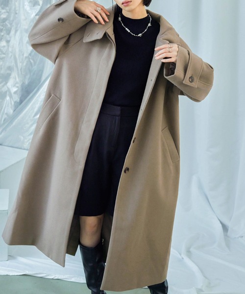 Fashion Letter（ファッションレター）の「ビッグシルエット スタンドカラー ラグランロングコート（チェスターコート・レディース・アイボリー/グレイッシュベージュ/ブラック/モカ・M/L）」の17枚目の写真