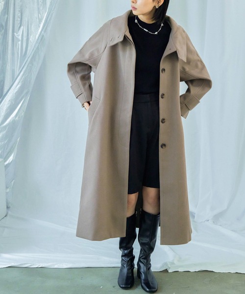 Fashion Letter（ファッションレター）の「ビッグシルエット スタンドカラー ラグランロングコート（チェスターコート・レディース・アイボリー/グレイッシュベージュ/ブラック/モカ・M/L）」の18枚目の写真