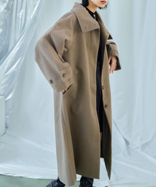 Fashion Letter（ファッションレター）の「ビッグシルエット スタンドカラー ラグランロングコート（チェスターコート・レディース・アイボリー/グレイッシュベージュ/ブラック/モカ・M/L）」の19枚目の写真