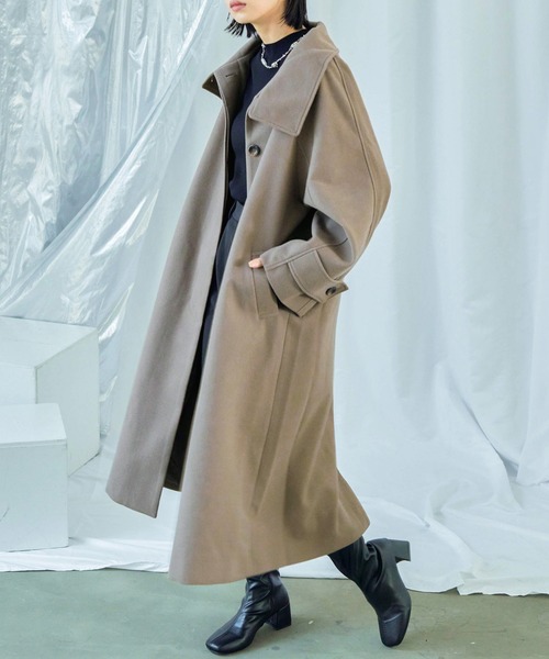 Fashion Letter（ファッションレター）の「ビッグシルエット スタンドカラー ラグランロングコート（チェスターコート・レディース・アイボリー/グレイッシュベージュ/ブラック/モカ・M/L）」の20枚目の写真