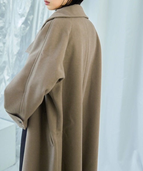 Fashion Letter（ファッションレター）の「ビッグシルエット スタンドカラー ラグランロングコート（チェスターコート・レディース・アイボリー/グレイッシュベージュ/ブラック/モカ・M/L）」の21枚目の写真