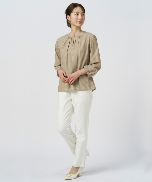 TOKYO SHIRTS（トウキョウシャツ）の「ネックギャザー長袖ブラウス 前後2way（Tシャツ/カットソー・レディース・ブルー系その他/モカ・L/M）」の11枚目の写真