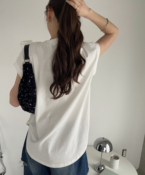 Eclat one（エクラワン）の「レタリング刺繍 フレンチスリーブ カットソー（Tシャツ/カットソー・レディース・オフホワイト/ネイビー/ミント・FREE）」の9枚目の写真