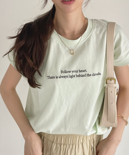 Eclat one（エクラワン）の「レタリング刺繍 フレンチスリーブ カットソー（Tシャツ/カットソー・レディース・オフホワイト/ネイビー/ミント・FREE）」の13枚目の写真