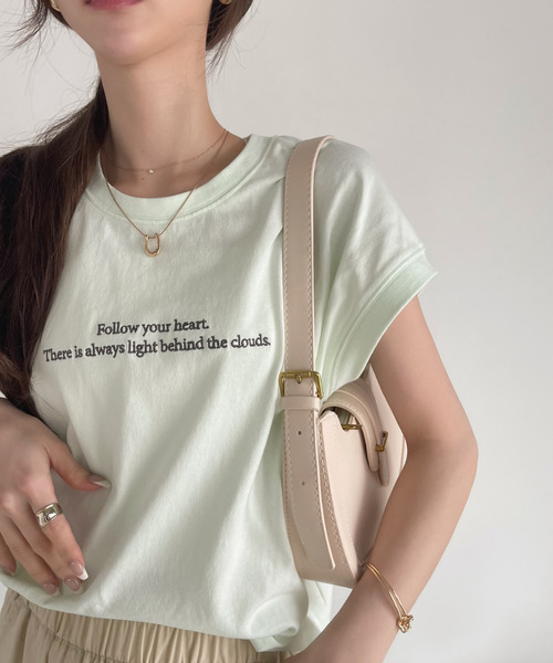 Eclat one（エクラワン）の「レタリング刺繍 フレンチスリーブ カットソー（Tシャツ/カットソー・レディース・オフホワイト/ネイビー/ミント・FREE）」の15枚目の写真