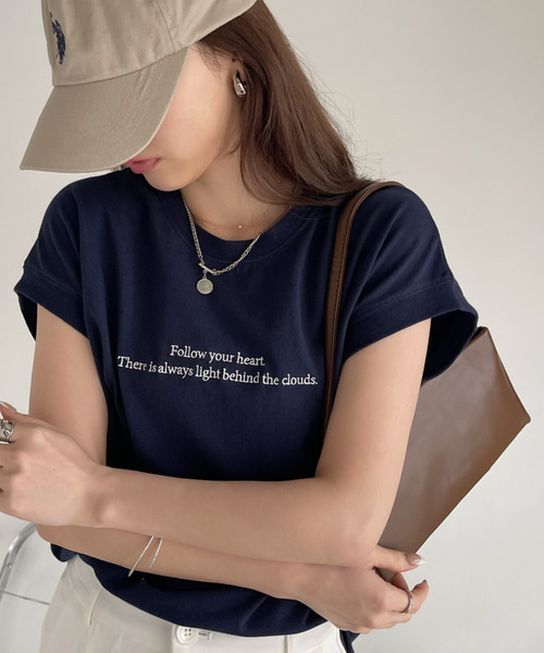 Eclat one（エクラワン）の「レタリング刺繍 フレンチスリーブ カットソー（Tシャツ/カットソー・レディース・オフホワイト/ネイビー/ミント・FREE）」の21枚目の写真