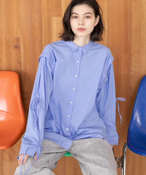 niko and...（ニコアンド）の「マーセリボンスリーブシャツ（シャツ/ブラウス・レディース・ネイビー/オレンジ/ホワイト/ブルー・BIG(L)/SHORT）」の4枚目の写真