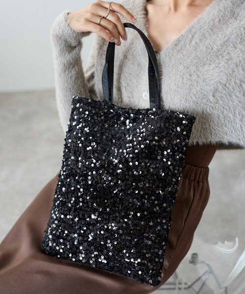 セール】スパンコールトートバッグ お呼ばれ 結婚式 / 大きめ /サブ