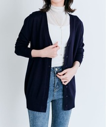 Vネック ロング ベーシック ニット カーディガン