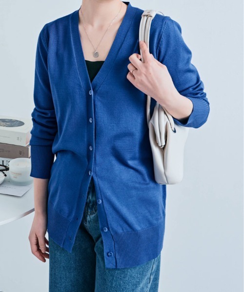 セール】Vネック ロング ベーシック ニット カーディガン