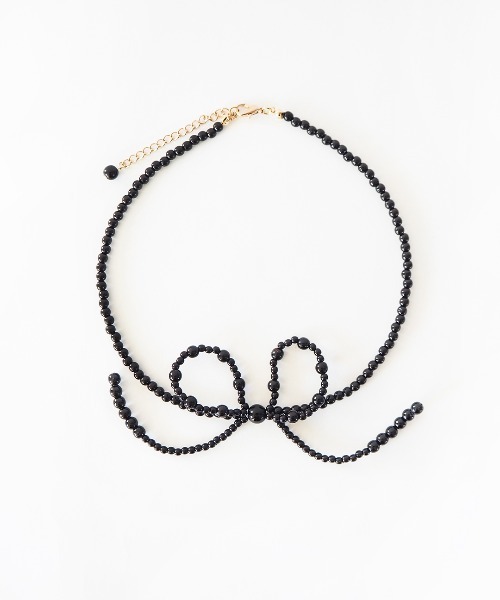 Casselini（キャセリーニ）の「Casselini(キャセリーニ)リボンビーズネックレス（ネックレス・レディース・ブラック/ホワイト・FREE）」の6枚目の写真