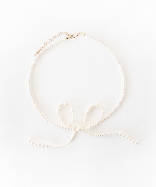 Casselini（キャセリーニ）の「Casselini(キャセリーニ)リボンビーズネックレス（ネックレス・レディース・ブラック/ホワイト・FREE）」の7枚目の写真