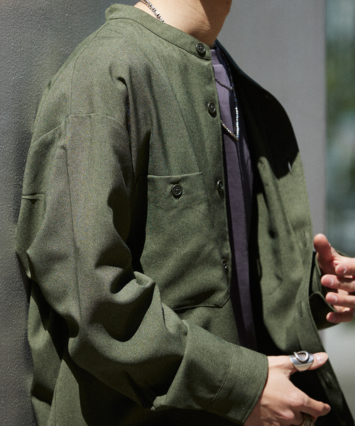 JOURNAL STANDARD relume(ジャーナルスタンダード レリューム)の「TECH メランジ スタンドCPOシャツ(シャツ/ブラウス・メンズ・ブラック/ライトグレー/ベージュ系その他/オリーブ・LARGE/SMALL/MEDIUM)」の4枚目の写真