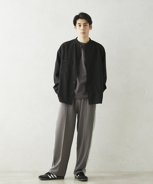 JOURNAL STANDARD relume(ジャーナルスタンダード レリューム)の「TECH メランジ スタンドCPOシャツ(シャツ/ブラウス・メンズ・ブラック/ライトグレー/ベージュ系その他/オリーブ・LARGE/SMALL/MEDIUM)」の5枚目の写真