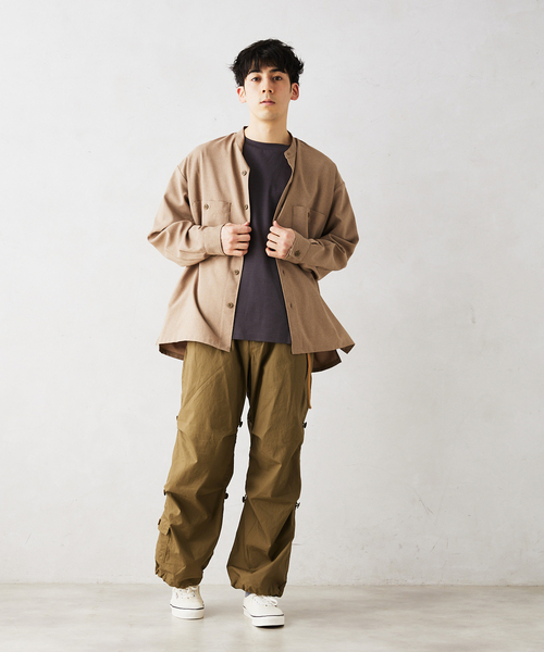 JOURNAL STANDARD relume(ジャーナルスタンダード レリューム)の「TECH メランジ スタンドCPOシャツ(シャツ/ブラウス・メンズ・ブラック/ライトグレー/ベージュ系その他/オリーブ・LARGE/SMALL/MEDIUM)」の8枚目の写真