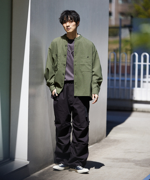 JOURNAL STANDARD relume(ジャーナルスタンダード レリューム)の「TECH メランジ スタンドCPOシャツ(シャツ/ブラウス・メンズ・ブラック/ライトグレー/ベージュ系その他/オリーブ・LARGE/SMALL/MEDIUM)」の10枚目の写真