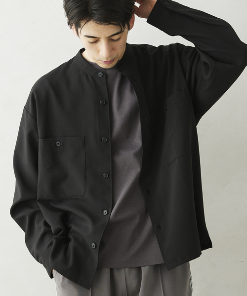 JOURNAL STANDARD relume(ジャーナルスタンダード レリューム)の「TECH メランジ スタンドCPOシャツ(シャツ/ブラウス・メンズ・ブラック/ライトグレー/ベージュ系その他/オリーブ・LARGE/SMALL/MEDIUM)」の14枚目の写真