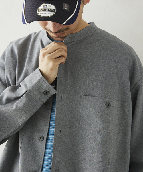 JOURNAL STANDARD relume(ジャーナルスタンダード レリューム)の「TECH メランジ スタンドCPOシャツ(シャツ/ブラウス・メンズ・ブラック/ライトグレー/ベージュ系その他/オリーブ・LARGE/SMALL/MEDIUM)」の22枚目の写真