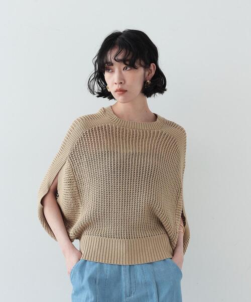 GALLEST（ギャレスト）の「◆メッシュケープニット（ニット/セーター・レディース・ブラック/ホワイト系/ベージュ・38）」の3枚目の写真