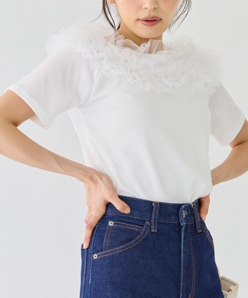 ホワイト チュール トップス 新色追加/チュールフリルトップス (トップス / Tシャツ