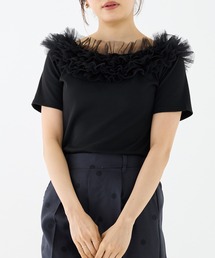 INCEDE | テレコリブ チュールフリルトップス(Tシャツ/カットソー)