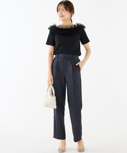 INCEDE（インシード）の「テレコリブ チュールフリルトップス（Tシャツ/カットソー・レディース・ブラック/オフホワイト・M/L/LL）」の15枚目の写真