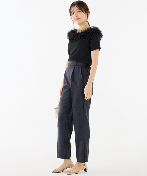 INCEDE（インシード）の「テレコリブ チュールフリルトップス（Tシャツ/カットソー・レディース・ブラック/オフホワイト・M/L/LL）」の16枚目の写真