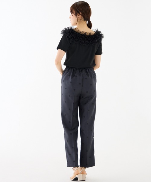 INCEDE（インシード）の「テレコリブ チュールフリルトップス（Tシャツ/カットソー・レディース・ブラック/オフホワイト・M/L/LL）」の18枚目の写真