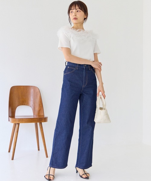 INCEDE（インシード）の「テレコリブ チュールフリルトップス（Tシャツ/カットソー・レディース・ブラック/オフホワイト・M/L/LL）」の21枚目の写真