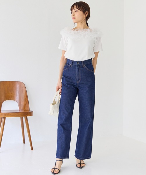 INCEDE（インシード）の「テレコリブ チュールフリルトップス（Tシャツ/カットソー・レディース・ブラック/オフホワイト・M/L/LL）」の22枚目の写真