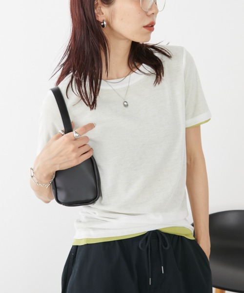 Auntie Rosa Holiday（アンティローザホリデー）の「シアーリブクルーTEE（Tシャツ/カットソー・レディース・ピンク/グリーン/ホワイト/ブラック/グレー/ダークグリーン/ライム・FREE）」の2枚目の写真