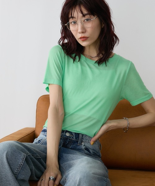 Auntie Rosa Holiday（アンティローザホリデー）の「シアーリブクルーTEE（Tシャツ/カットソー・レディース・ピンク/グリーン/ホワイト/ブラック/グレー/ダークグリーン/ライム・FREE）」の6枚目の写真