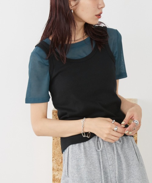 Auntie Rosa Holiday（アンティローザホリデー）の「シアーリブクルーTEE（Tシャツ/カットソー・レディース・ピンク/グリーン/ホワイト/ブラック/グレー/ダークグリーン/ライム・FREE）」の4枚目の写真