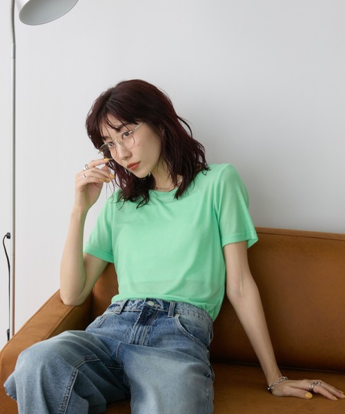 Auntie Rosa Holiday（アンティローザホリデー）の「シアーリブクルーTEE（Tシャツ/カットソー・レディース・ピンク/グリーン/ホワイト/ブラック/グレー/ダークグリーン/ライム・FREE）」の15枚目の写真