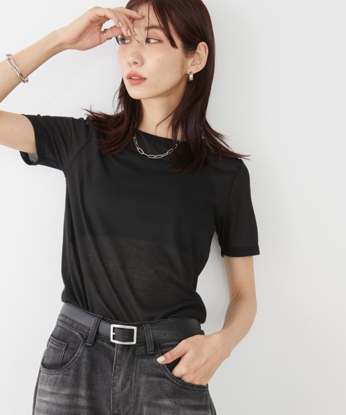 tシャツ クルーネック シアーリブトップス レディース relac tシャツ クルーネック シアーリブトップス レディース