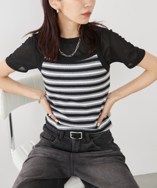 Auntie Rosa Holiday（アンティローザホリデー）の「シアーリブクルーTEE（Tシャツ/カットソー・レディース・ピンク/グリーン/ホワイト/ブラック/グレー/ダークグリーン/ライム・FREE）」の18枚目の写真