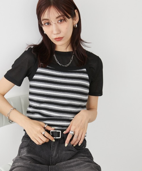 Auntie Rosa Holiday（アンティローザホリデー）の「シアーリブクルーTEE（Tシャツ/カットソー・レディース・ピンク/グリーン/ホワイト/ブラック/グレー/ダークグリーン/ライム・FREE）」の17枚目の写真