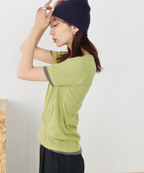 tシャツ クルーネック シアーリブトップス レディース クルーネック シアーリブトップス（Tシャツ/カットソー）｜relac