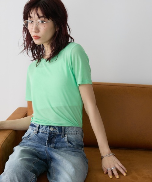 Auntie Rosa Holiday（アンティローザホリデー）の「シアーリブクルーTEE（Tシャツ/カットソー・レディース・ピンク/グリーン/ホワイト/ブラック/グレー/ダークグリーン/ライム・FREE）」の8枚目の写真