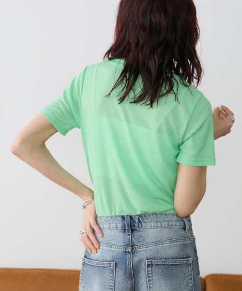 Auntie Rosa Holiday（アンティローザホリデー）の「シアーリブクルーTEE（Tシャツ/カットソー・レディース・ピンク/グリーン/ホワイト/ブラック/グレー/ダークグリーン/ライム・FREE）」の10枚目の写真