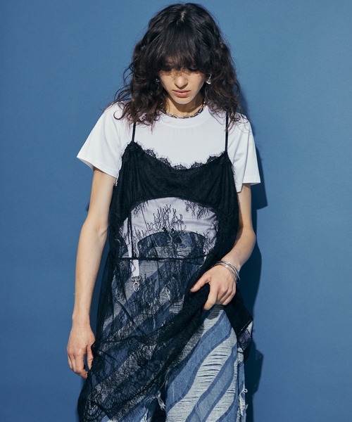 uyu.（ウユ）の「チュールドッキングレースキャミソール（ワンピース・レディース・ブラック/ホワイト・FREE）」の19枚目の写真